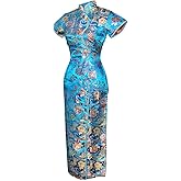 7Fairy Women's VTG Turquoise Ten Buttons Long Chinese Dress Cheongsam