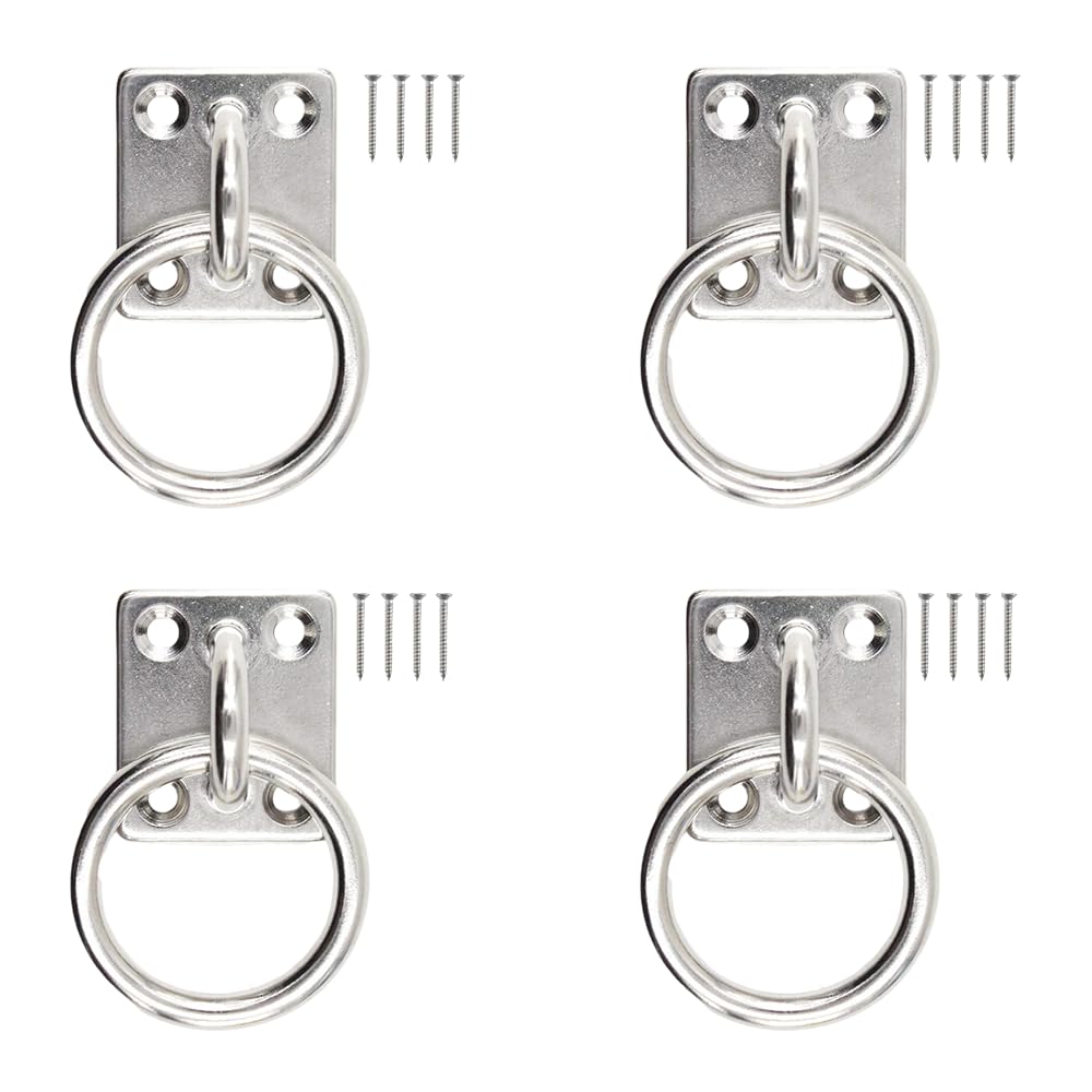 4 Pack Heavy-Duty Galvanized Tie Rings on Plate – 30mm x 35mm, Ideal for Dogs, Horses, Hay Nets, and Stable Ties