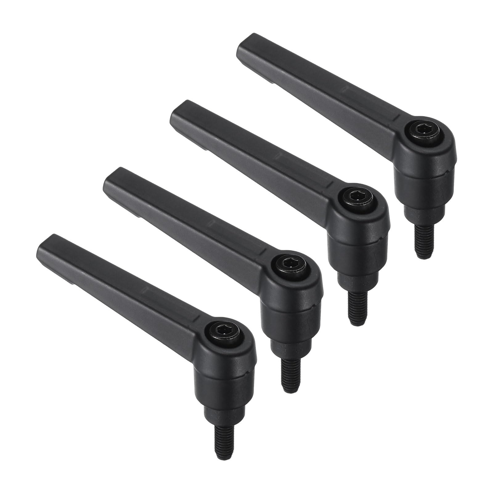 Photo 1 of uxcell 4pcs Clamping Lever Handles, M5 x 16mm Black Oxide Carbon Steel Threaded Male Stud, Adjustable Handles Locking Quick Release Ratchet Push Button Bolt Knobs, Black