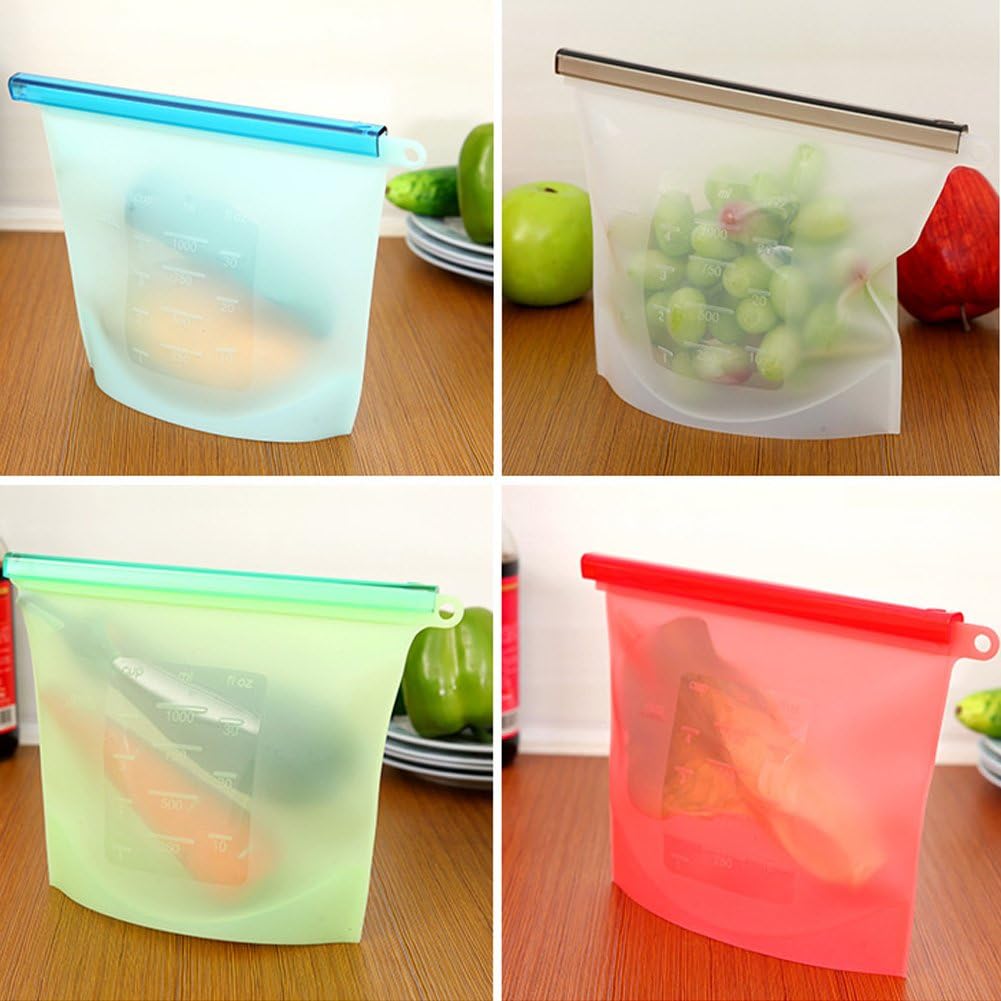 Catchmoney Reusable Vacuum Food Zipper Bags,Food Sealer Silicone Storage Bag for Container Kitchen Fridge,1 pcs Ziplock Food Bag (Green)