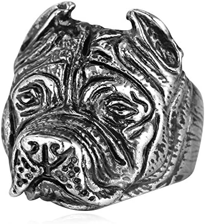 U7 Men's Cool Bully Pitbull Head Design Stainless Steel Ring