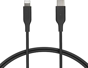 AmazonBasics USB-C to Lightning Cable, MFi Certified Apple Charger for iPhone 11 Pro/11 Pro Max - Black, 3-Foot
