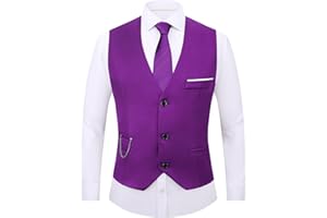 DOKKIA Men's Dress Vest Suit Waistcoat Formal Business Slim Fit V-neck Sleeveless Tuxedo Jacket with Chain