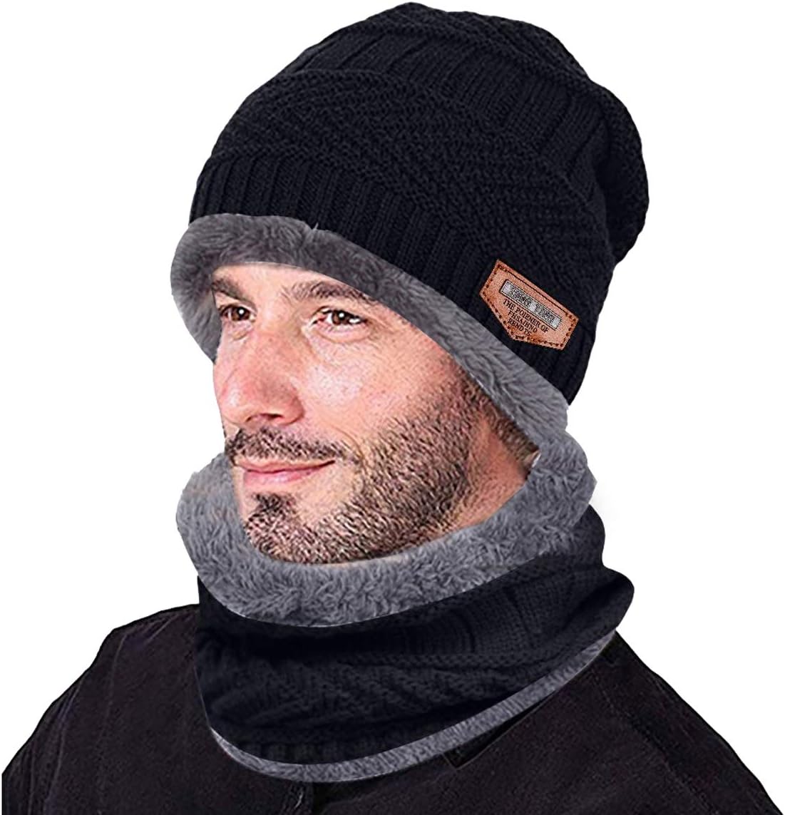 Kata Winter Warm Beanie Hat Scarf Set Thick Skull Cap with Soft Fleece Lining