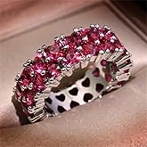 925 Sterling Silver Shiny Full Diamond Gemstone Ring 18K Gold Heart Cocktail Ruby Cubic Zirconia Ring CZ Diamond Multi Row Rings Eternity Engagement Wedding Party Ring for Women Z.135 (US Code 7)