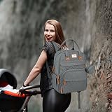 LANDICI Baby Changing Bag Backpack Grey Large Nappy Diaper Bag with Mat view 6