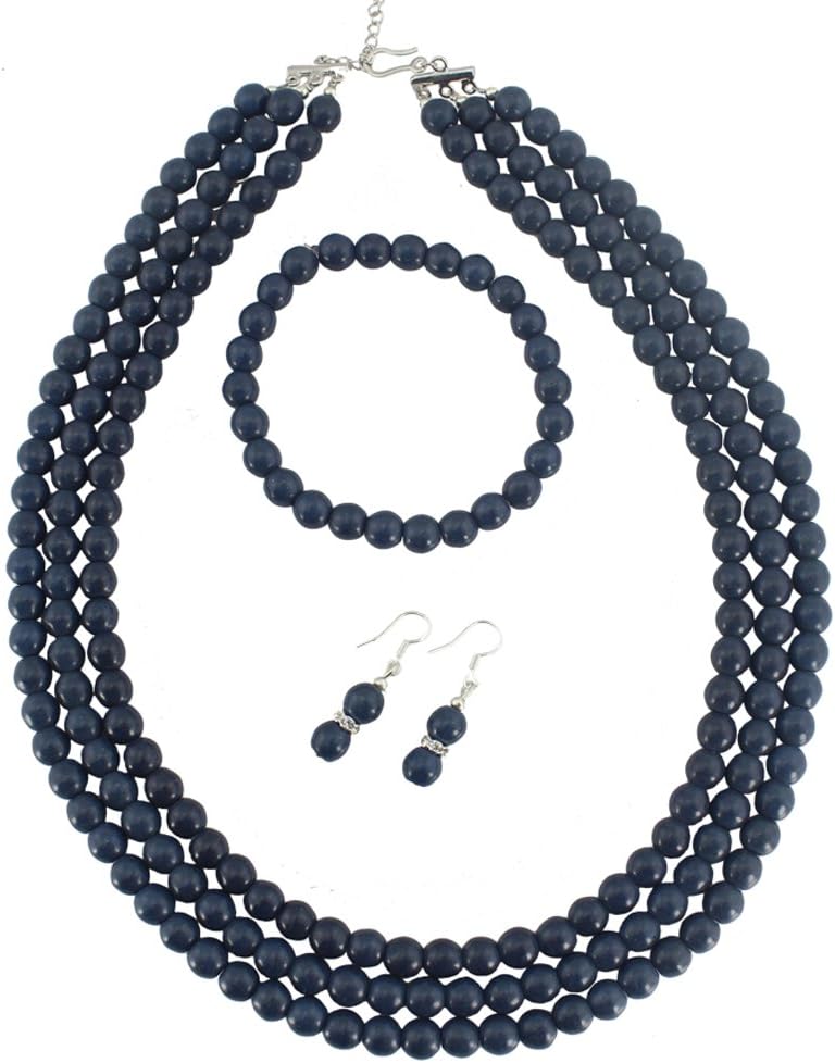 EllenJewelry Dark Blue Turquoise Necklace Bracelet Earrings Sets African Turquoise Jewelry Set (C-1041)