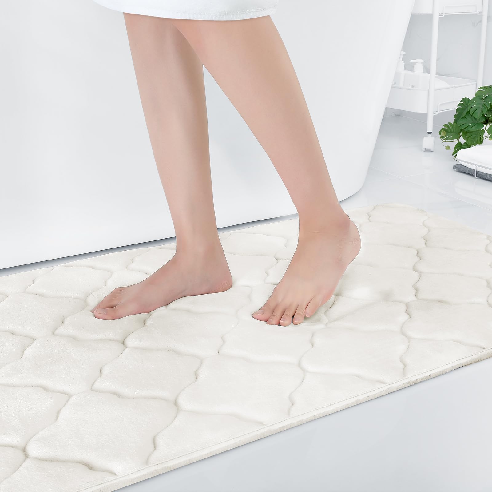 Photo 1 of OLANLY Memory Foam Bath Mat Rug 59x34, Ultra Soft and Absorbent Bathroom Rugs, Non-Slip, Comfortable, Machine Washable Bath Carpet for Bathroom Floor, Tub, Shower and Home Decor Accessories, Ivory