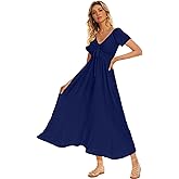 Women's Summer Floral Maxi Dress Casual Short Sleeve Flowy Boho Beach Party Long Dress