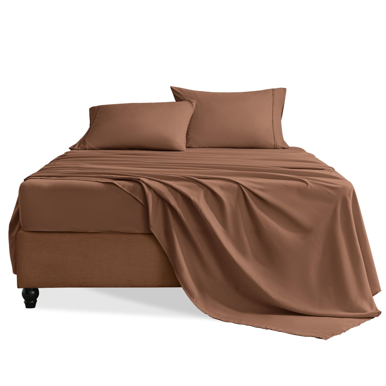 Photo 1 of Swiftify Queen Sheet Set, 4 Pieces Hotel Luxury Soft Microfiber Queen Bed Sheets Set, Up to 16" Deep Pockets, Oeko-Tex Sheets with Elastic, Breathable, Wrinkle Free (Brown,Queen)