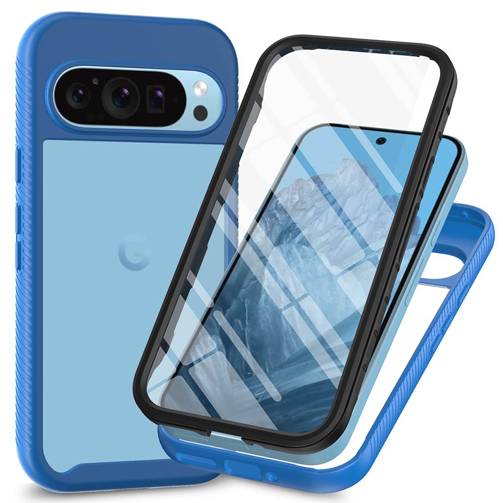 SEAHAI Clear Case for Google Pixel 9 Pro XL, [with Built-in Screen Protector] Military Grade Full Body Rugged Armor Cover, Heavy Duty Dropproof Shockproof Case - Dark blue