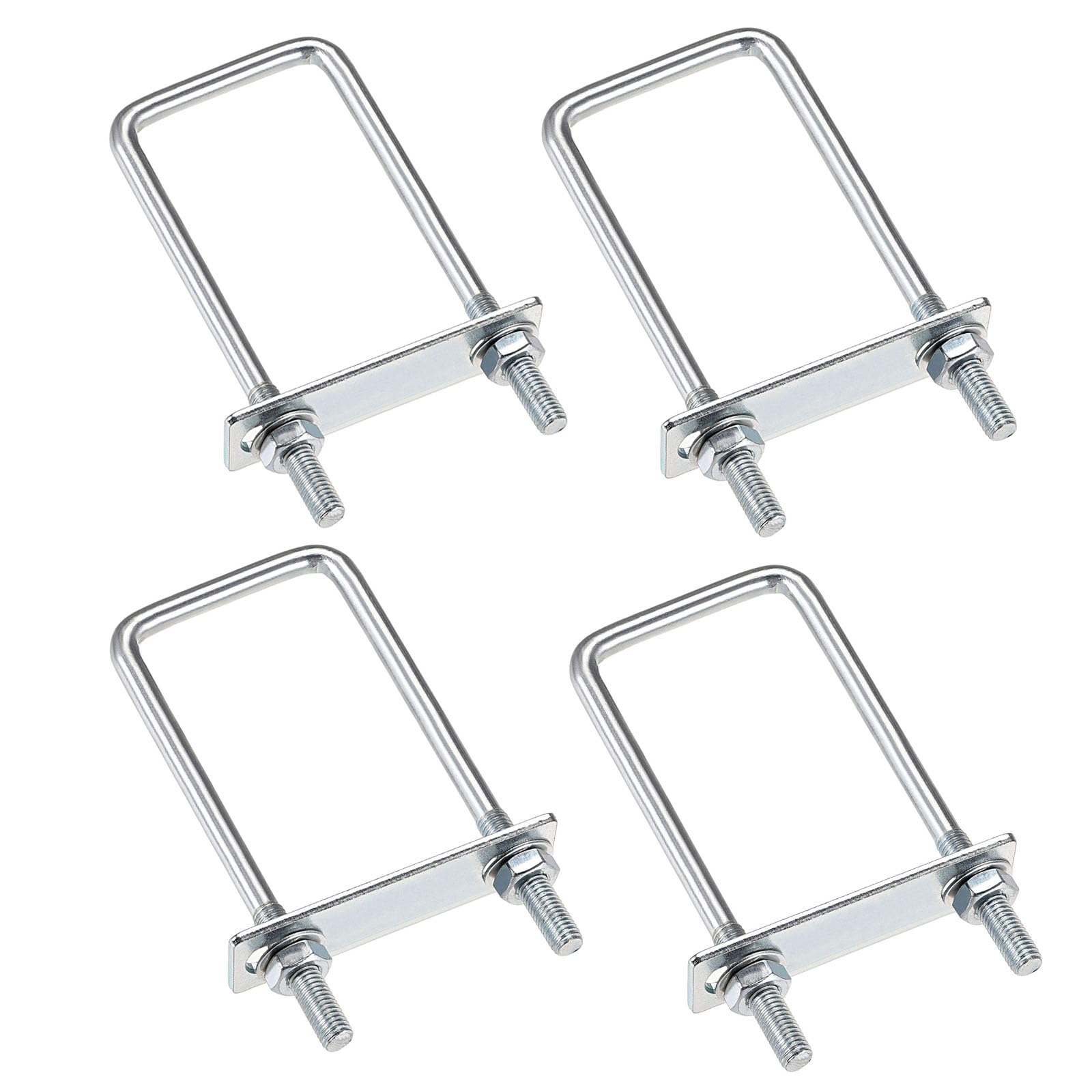 TA-VIGOR 4 sets M8 Square U-Bolts, 50mm Inner Width 150mm Length Steel U-Bolts with Nut, Plate, Washer for Attaching Piping Conduit Cable Tube Brackets Boat Trailer