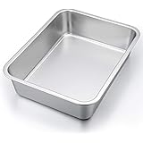 P&P CHEF Lasagna Pan, Rectangular Cake Pan Roaster Pasta Baking Cookie Sheet Pan Stainless Steel, 12.7”x10”x3.2”, Heavy Duty