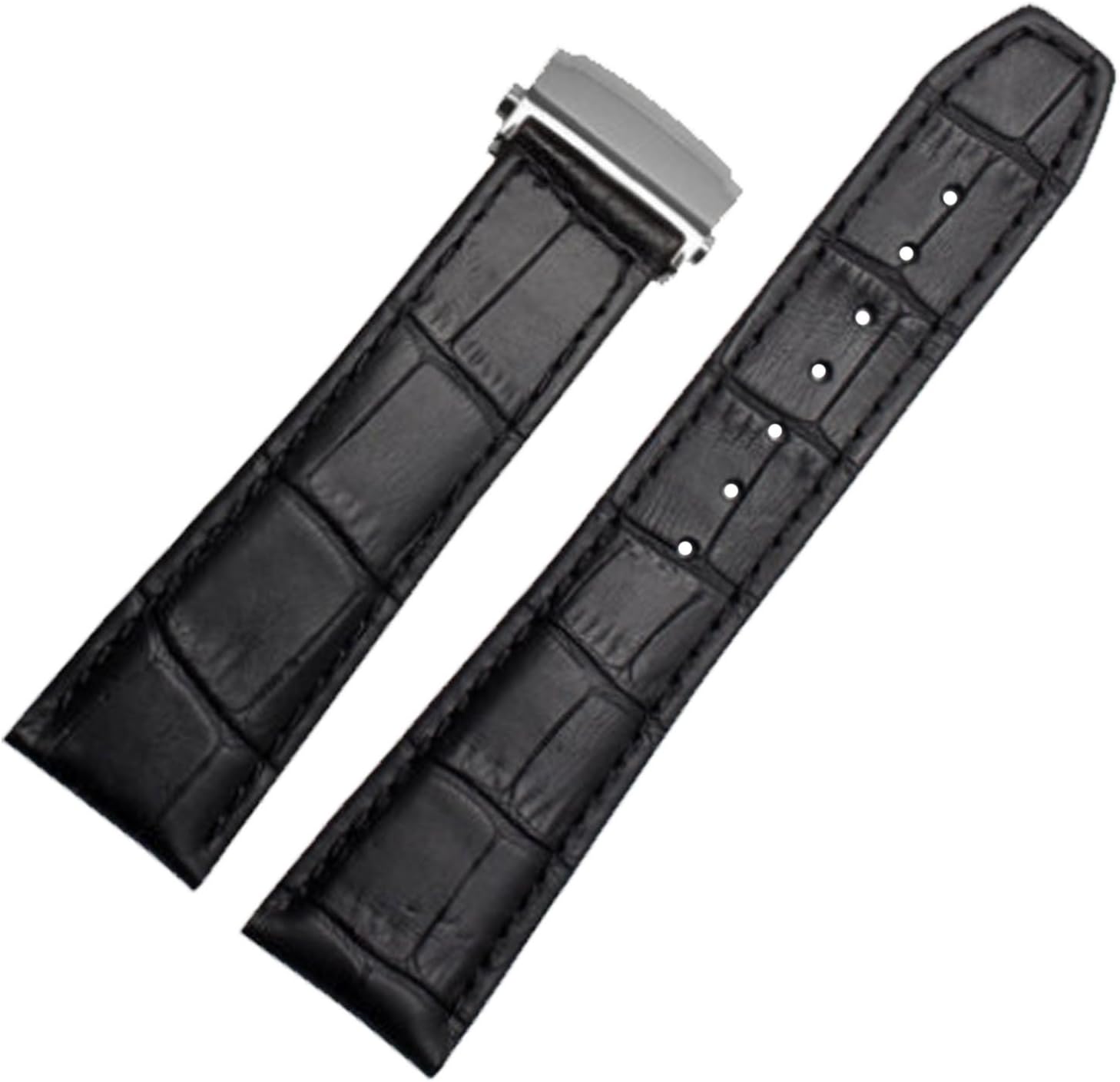 New 20mm 22mm Black Leather Watch Strap Band Deployment Clasp Compatible for Maurice Lacroix