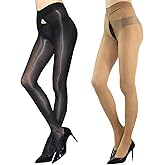 HTRUIYA 2 Pairs Shiny Pantyhose for Women 8D Sheer Tights Oily Gloss Pantyhose Invisible Zip Tights Smooth Stockings