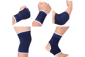 ITODA 10 PCS Kids Wrist Ankle Brace Knee Elbow Pad Hand Half Palm Protection Gloves Compression Knitted Arthritis Tendonitis Pain Relief Sock Protective Gear Set for Cycling Exercise Gym Football