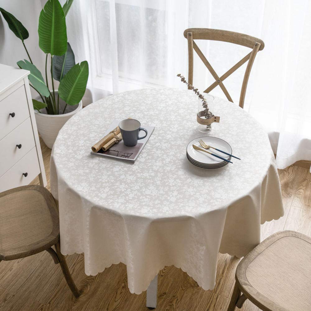 Boanmy Round Tablecloth PVC Waterproof Antifouling Cover Outdoor Dining Table Cloth Rose Creamy-White-140cm