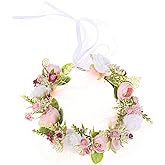 Funsveta Baby Girls Flower Crown Flower Girl Headpiece Boho Little Wreaths for Weddings, Family Photography (Burgundy Pink)