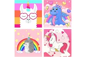 CEUHROG 4 Pack Paint by Numbers Kit for Kids,DIY Paint by Numbers Kids Beginners Easy Acrylic Watercolor,Paint by Numbers for Kids Ages 4-8-12, Home Wall Decor (8x8in)