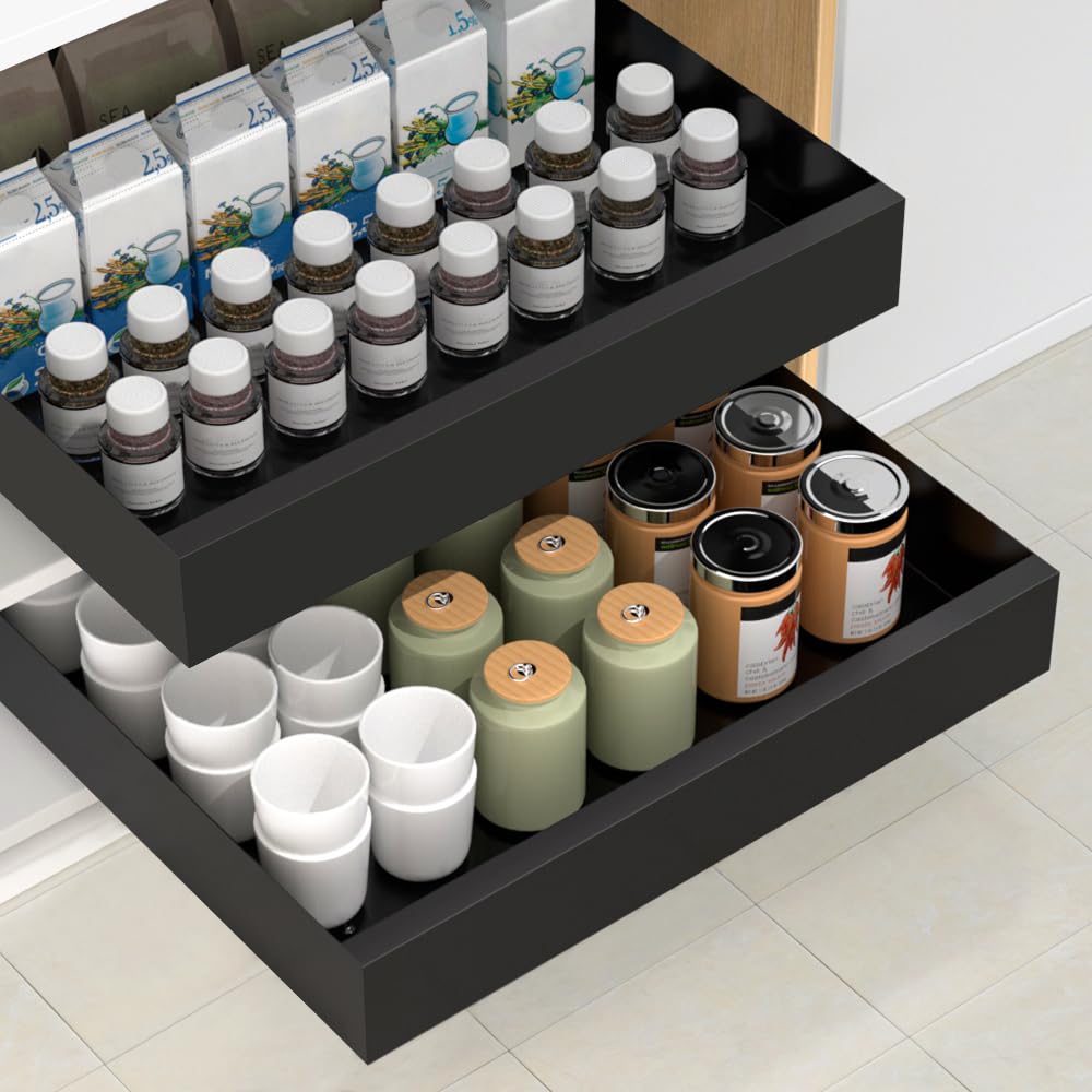 Photo 1 of 1Pack Pull Out Cabinet Organizer - Upgrade 2 Slide Rails Slide Out Drawers - for Kitchen Pantry Bathroom Closet - Pantry Storage Shelves with Nano Adhesive Strip for Kitchen