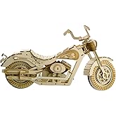 Bitopbi 3D Wooden Puzzles Laser Engraving DIY Safe Assembly Constructor Kit Toy for Teens and Adults (Motorcycle)