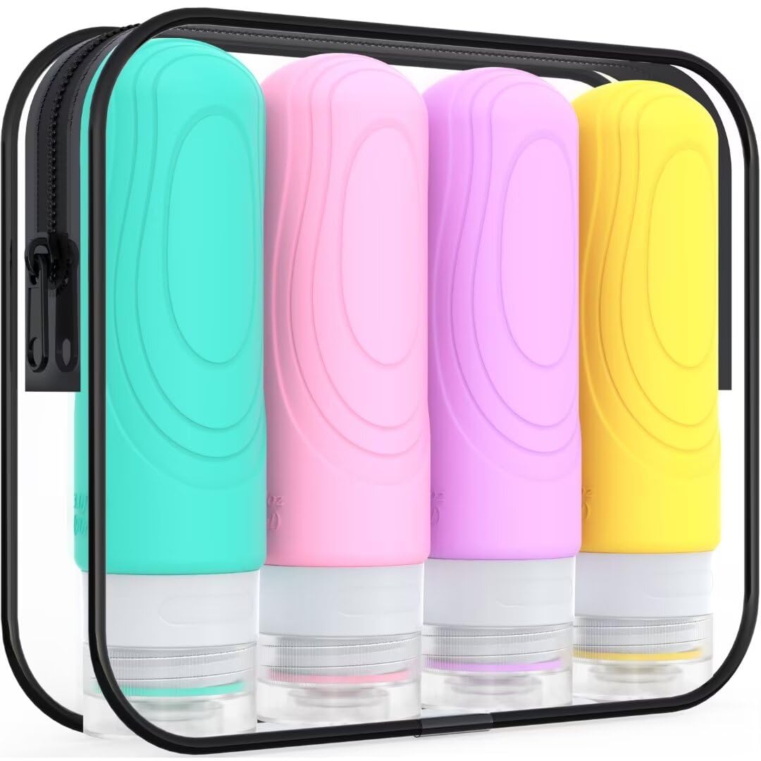 Photo 1 of GLAMFIELDS Travel Bottles for Toiletries, 3oz Size TSA Approved Leak Proof Silicone Containers for Shampoo, Conditioner,Easy to Squeeze and Portable, Essentials for Traveling (4 Pack) Macaron