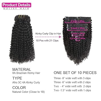 Amazon Com Rolisy Kinky Curly Clip In Hair Extensions Afro 3c