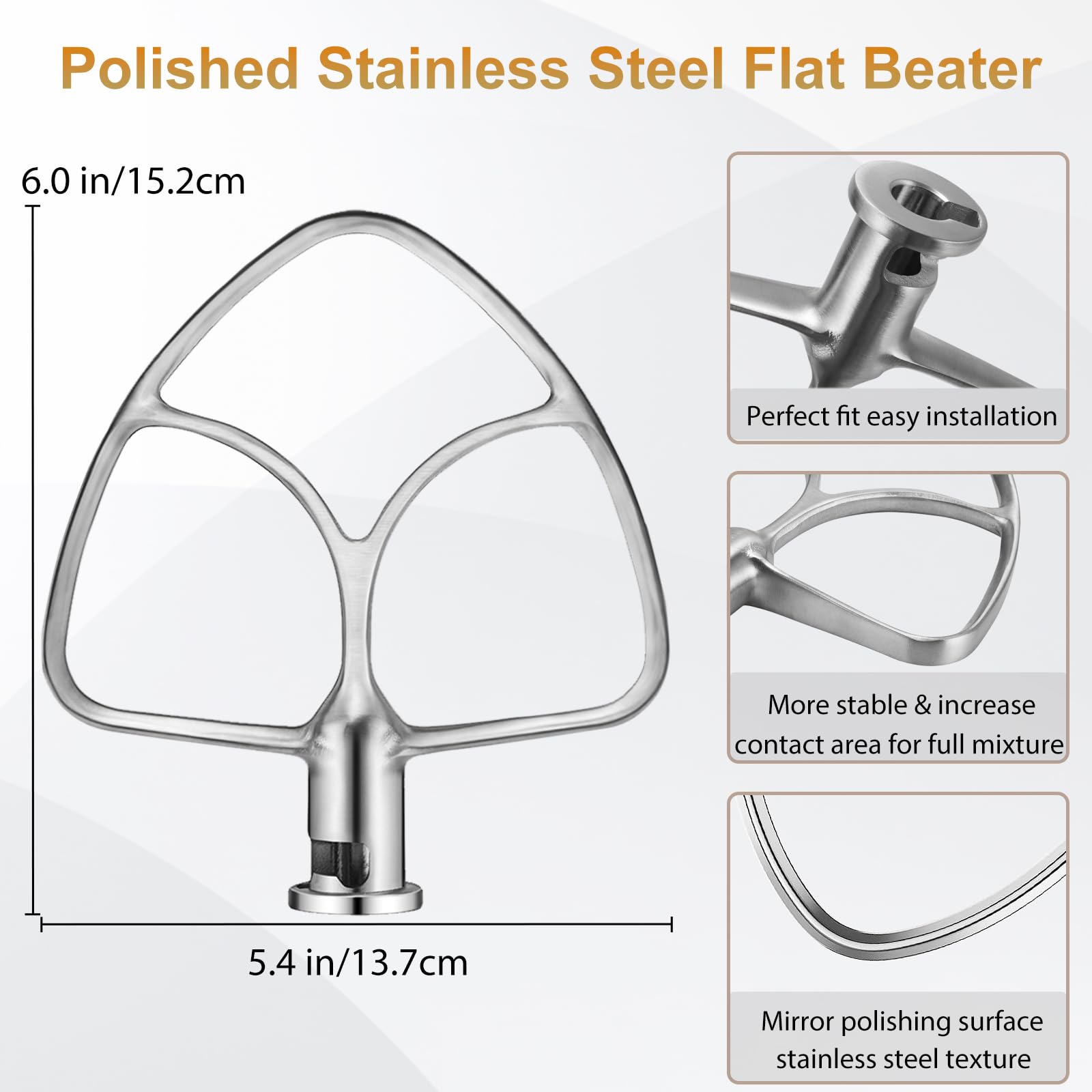 Stainless Steel Flat Beater Attachment for Kitchenaid 4.5-5 Qt Tilting Head Stand Mixer, Replacement Paddle Fits KitchenAid Classic and Artisan Series Mixers, Dishwasher Safe