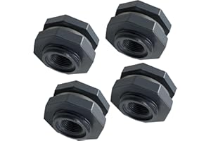 Suiwotin 4pcs NPT1/2 PVC Bulkhead Fitting, 1/2 Inch Plastic Water Tank Connector Threaded Thru-Bulk Pipe Fittings for Rain Barrels, Aquariums, Bucket Hose Adapter, Ponds, Pools