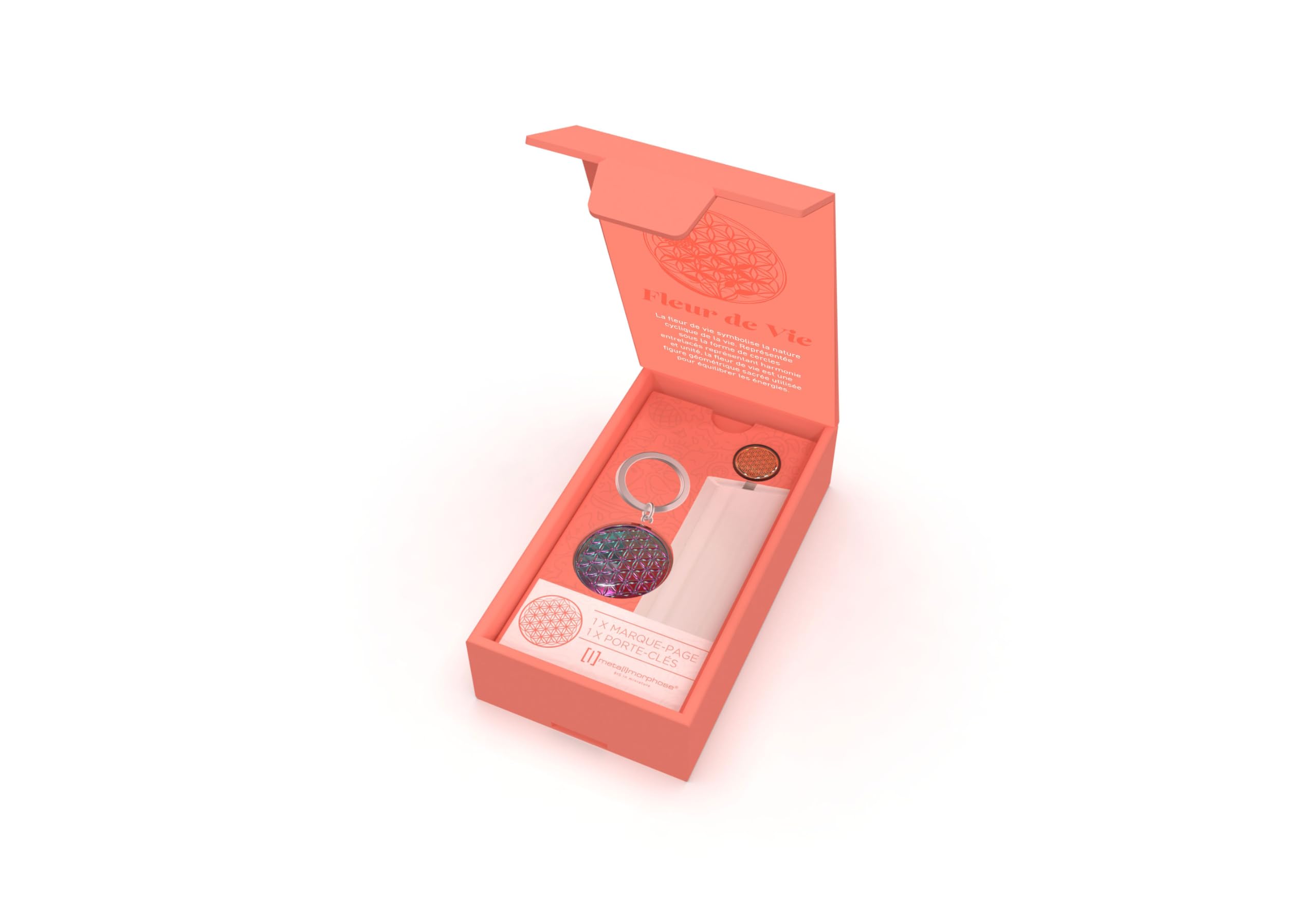 METALMORPHOSE Flower of Life Bookmark Keyring Gift Set, Coral, Blue, One Size