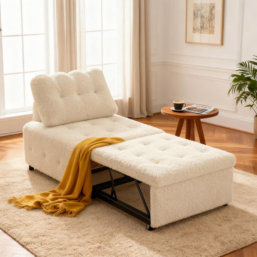 Photo 1 of *UNTESTED*
CMOHOMA Sleeper Sofa Bed,Convertible Pull Out Couch with Adjustable Backrest,Teddy Chaise Lounge Chair,Sectional Couches for Living Room,Bedroom,Apartment,Beige