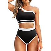 Tempt Me Women One Shoulder High Waisted Bikini Color Block Two Piece Swimsuits Cutout 2 Piece Bathing Suit