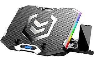 ICE COOREL Gaming Laptop Cooling Pad 15-17.3 Inch, Laptop Fan with 6 RGB Cooling Fans, Laptop Cooling Stand with 6 Height Adjustable, Laptop Cooler with LCD Screen, 2 USB Ports, Phone Stand