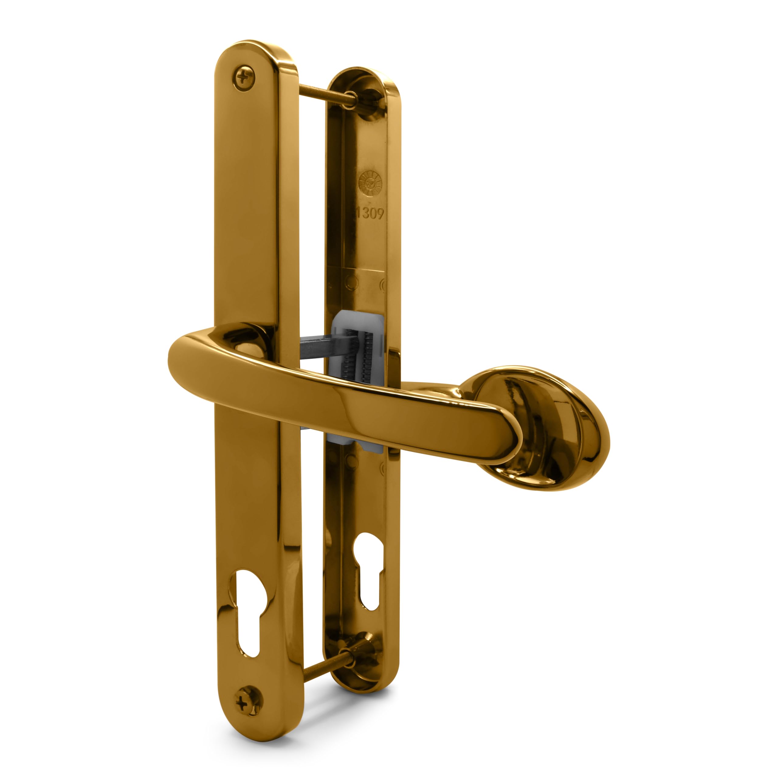 TSS UPVC Door Handles Set - Lever Moveable Pad - 92mm / 62mm PZ (Centres) - 240mm Screw to Screw - Backplate 272mm X 32mm - Replacement UPVC Door Handles - PVC Door Handle (Polished Brass)