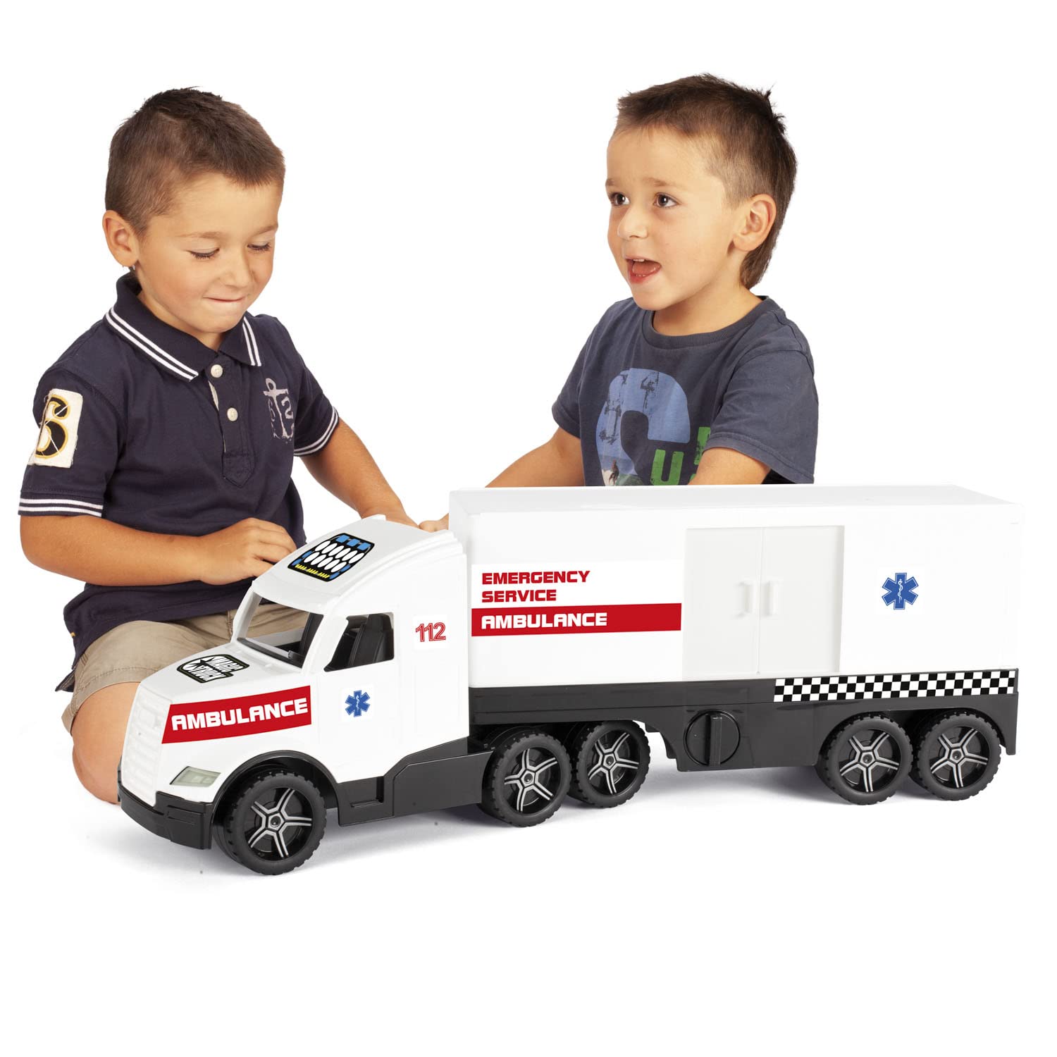 Wader 36210 Magic Truck Ambulance Emergency Vehicle with Side Door, from 3 Years, Approx. 79 cm, Ideal as a Gift for Creative Play