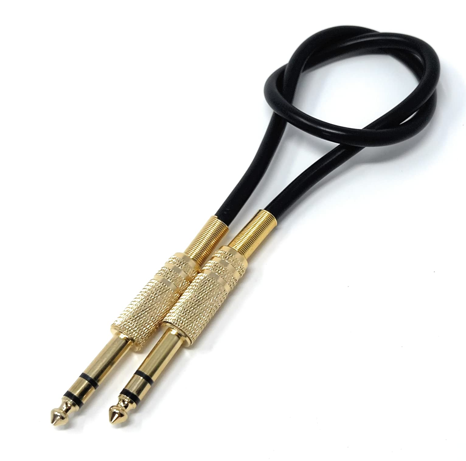DRUT 50cm short 6.35mm Male to 6.35mm Male Stereo Audio Cable 1/4" TRS Connectors For Professional Music Instruments & Home Audio 1.6ft Black Gold Connectors
