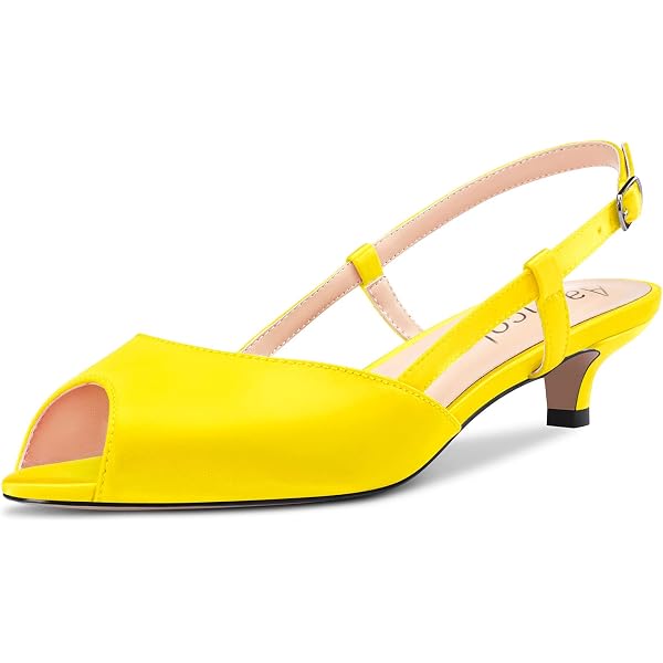 Amazon.com | WAYDERNS Women's Yellow Green Peep Toe Low Heel Slingback 1.5  Inch Patent Leather Kitten Heels Pumps Evening Work Dress Shoes Size 11.5 -  Tacon Alto de Mujer