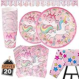82 Piece Unicorn Party Supplies Set Including Banner, Plates, Cups, Napkins and Tablecloth - Pink Theme, Serves 20
