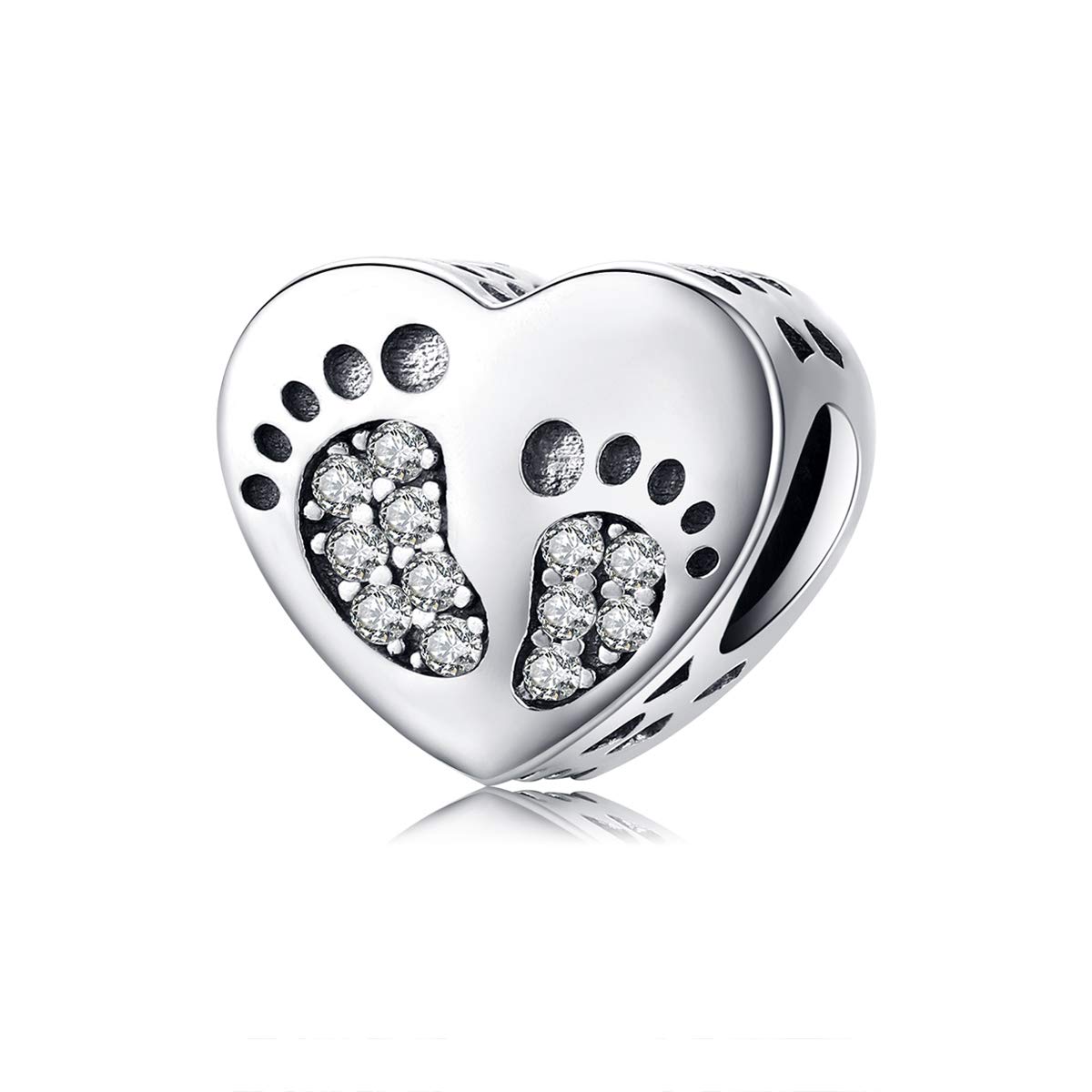 Bijoux Blu Baby Footprints Heart Charm fit for Women Original Silver Bracelet Bangle 925 Sterling Silver Fashion Jewellery