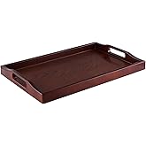 MDLUU Plastic Serving Tray, Ottoman Tray with Cutout Handles, Rectangle Butler Tray for Breakfast in Bed, Coffee Table Decor, Party (Red Brown)
