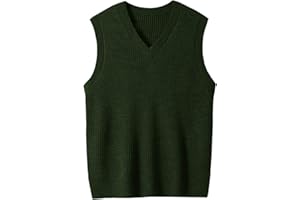zhilifs Mens V-Neck Knitted Sweater Sleeveless Pullover Knitwear Vest Solid Plain Loose Fit All Match Sweater Tops