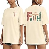 Christian Shirts for Women Oversized Faith Tshirt Jesus Cross Graphic Tee Religious Sayings Bible Verse Inspirational Tops