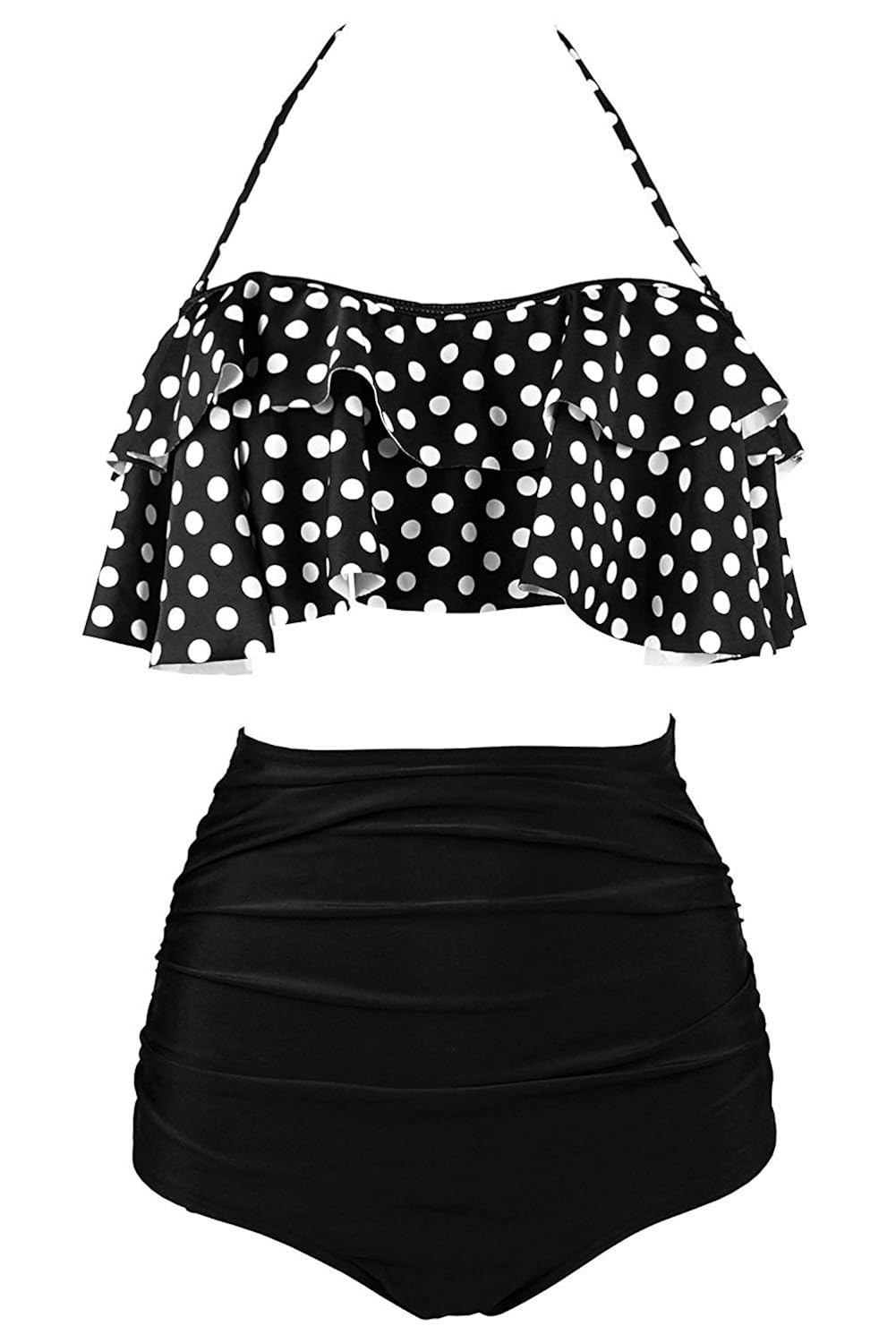 boldgal girl's beach polka dot high waist bikini (black)