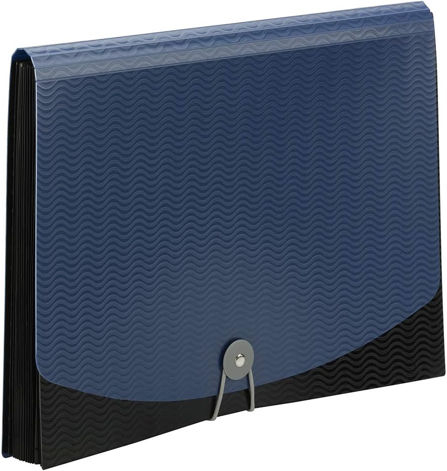 Smead Poly Expanding File Folder, 12 Pockets, 12 Customizable Tiered Tabs, Flap and Cord Closure, Letter Size, Wave Pattern Blue/Black (70863) : Expanding File Jackets And Pockets : Office Products