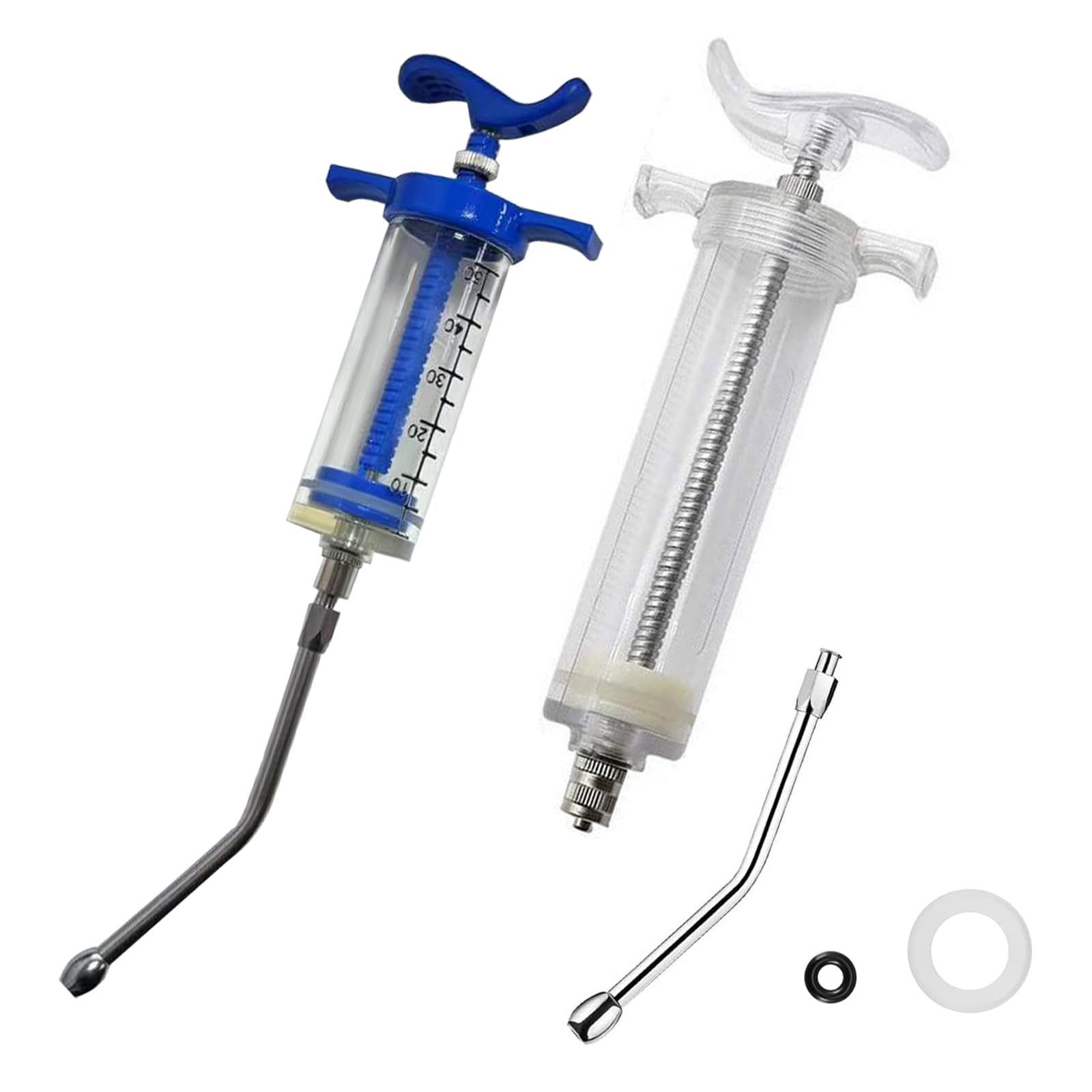 Photo 1 of 2 Set Feeding Syringe with 2 Drench Nozzle, Adjustable Dosage, Reusable Drench Gun Syringe for Small Animals Newborn Pet Livestock, Small Sheep Pig Dog Cat Bird Feeding Nursing Supplies (50ML+100ML)