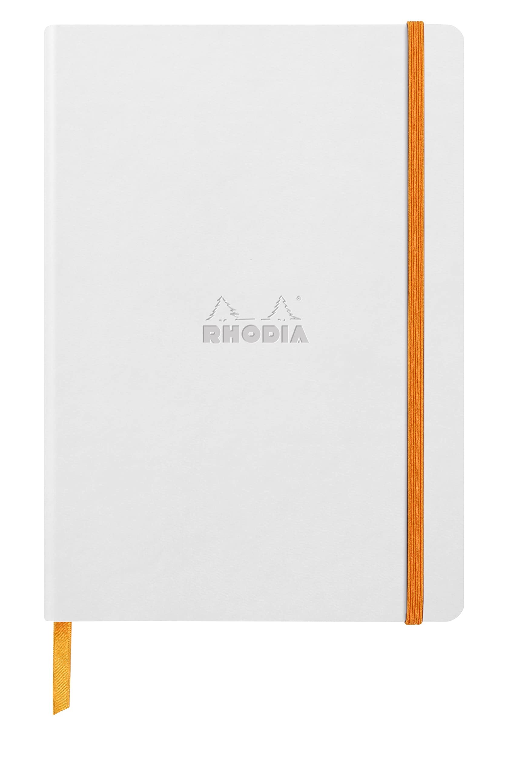 RHODIA 117480C - White Soft Notebook - A5 - Dotted Dot - 160 pages - Ivory Clairefontaine Paper 90 g/m - Bookmark, Elastic Closure - Faux Leather Cover - Rhodiarama Collection
