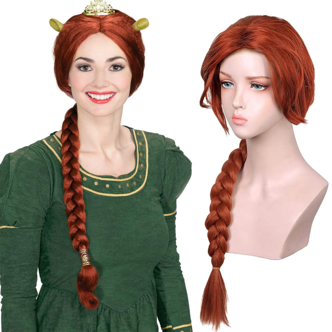 PORSMEER Red Ginger Shrek Fiona Wig Ultra-long Fiery Red Braid Wig Cosplay Accessory Princess Cosplay For Halloween Party | Compatible with Fiona โ image 1