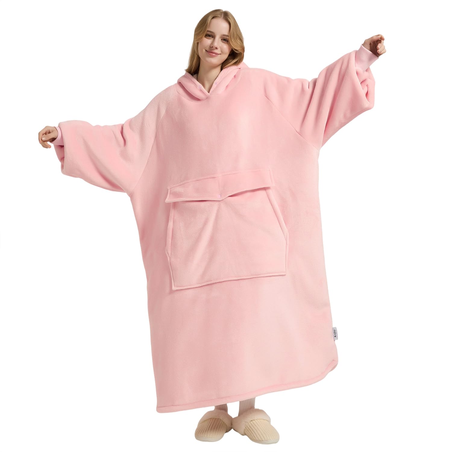 Krifey Big & Tall Wearable Blanket Hoodie with Cat Pocket, Extra Long Oversized Fleece Blanket for Adults, Cozy Birthday Gifts, Christmas Gifts Image