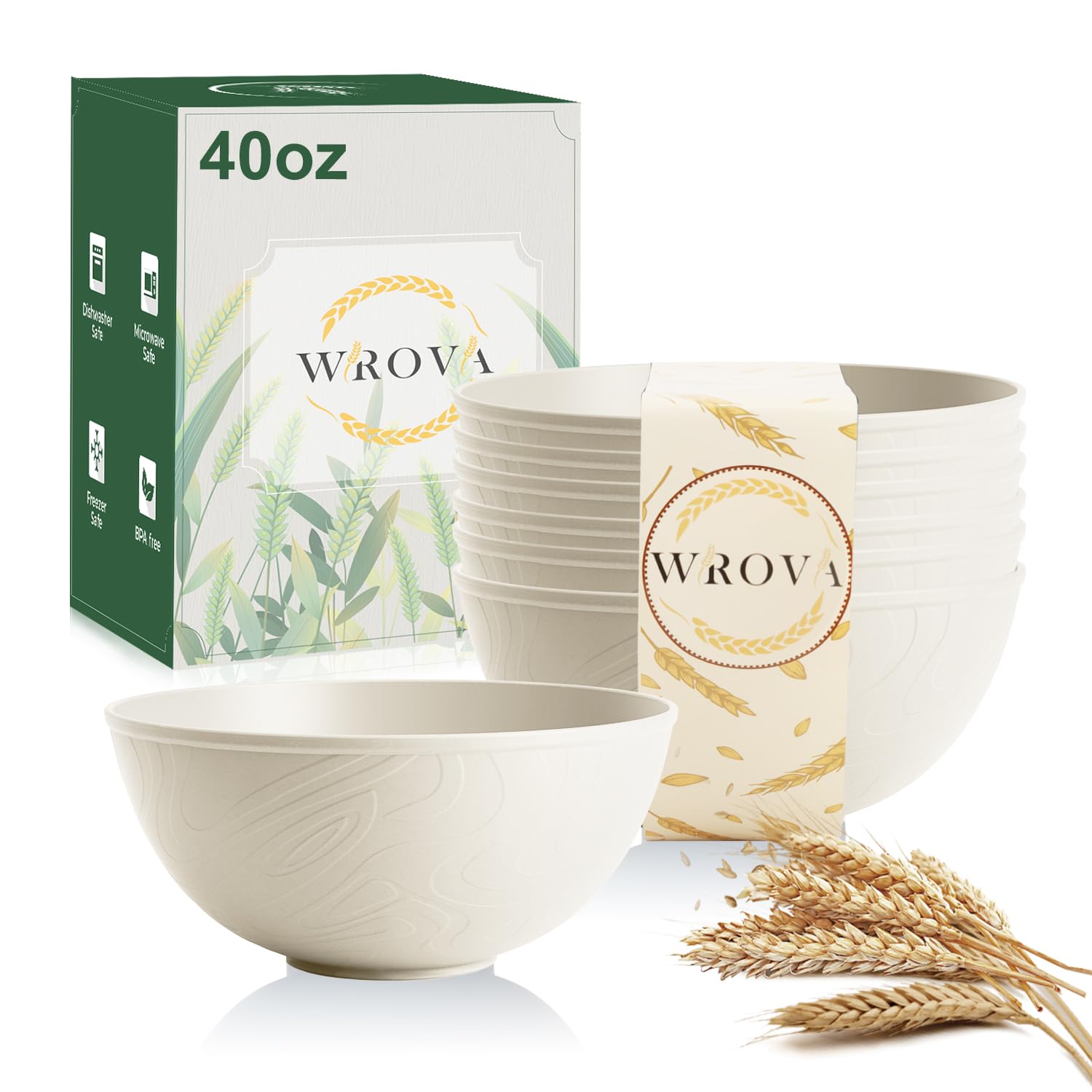 Photo 1 of Wrova Beige Wheat Straw Bowls for Cereal and Salad,Alternative Plastic Bowls Set of 6,40oz Unbreakable Soup Bowls suitable for Kitchen,Party,Camping and R.V.