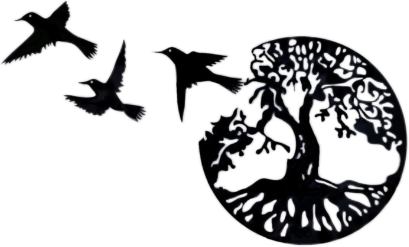 Plaques & Wall Art - wsmart Tree of Life Metal Wall Decor Family Art Wall Decor Dining Room Living Room Bedroom Outdoor Garden Hanging Black Decoration (3 Birds Included)
